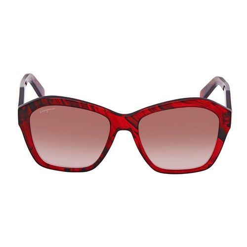 Kính Mát Salvatore Ferragamo Striped Transparent Red Rectangular Sunglasses-1