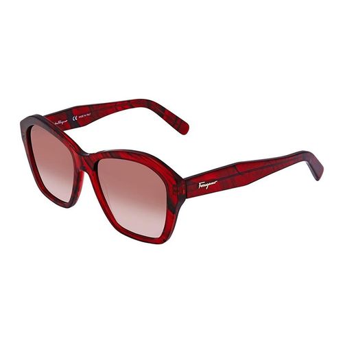 Kính Mát Salvatore Ferragamo Striped Transparent Red Rectangular Sunglasses-2