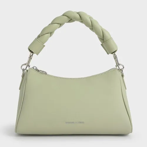 Túi Cầm Tay Nữ Charles & Keith CNK Braided Handle Bag Sage Green Màu Xanh Green
