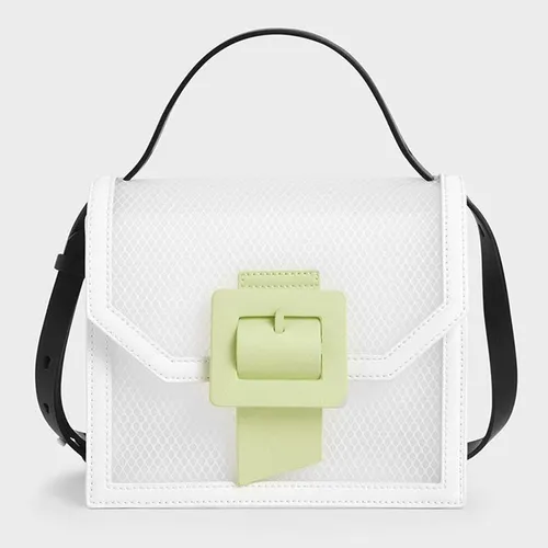Túi Cầm Tay Nữ Charles & Keith CNK See-Through Effect Buckled Bag CK2-50150909 Màu Trắng