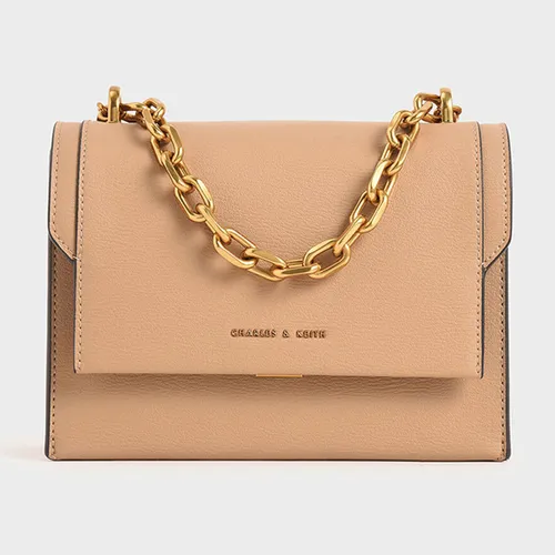 Túi Nữ Charles & Keith CNK Chain Handle Evening Bag CK2-80701061-1 Màu Be