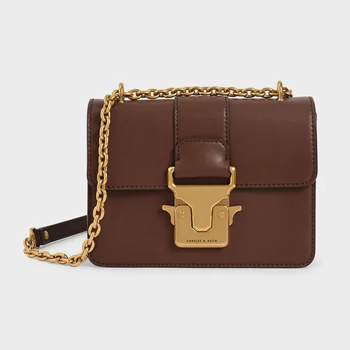 Túi Nữ Charles & Keith CNK Double Handle Metallic Push-Lock Shoulder Bag CK2-20781358 Màu Nâu