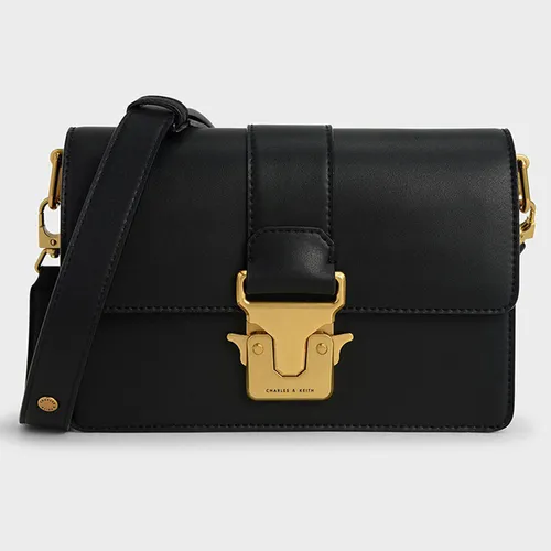 Túi Nữ Charles & Keith CNK Metallic Push-Lock Shoulder Bag Ck2-20781574-1 Màu Đen