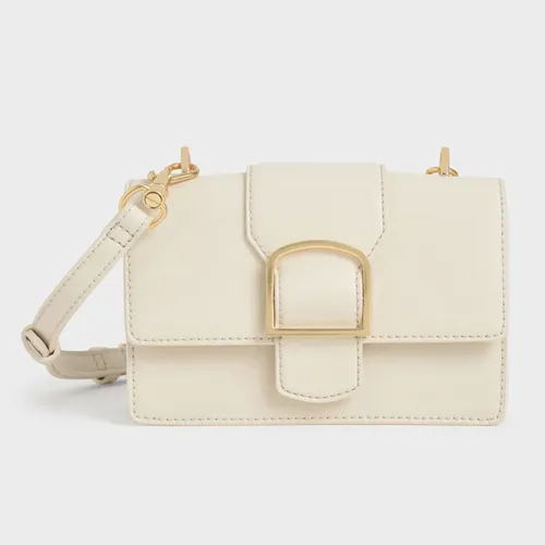 Túi Đeo Chéo Nữ Charles & Keith CNK Metallic Buckle Crossbody Bag Chalk 80781505 Màu Trắng