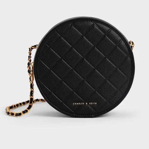 Túi Đeo Chéo Nữ Charles & Keith CNK Quilted Circle Bag Black 80680974-1