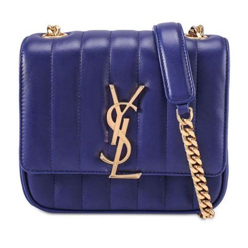 Túi Đeo Chéo Nữ Yves Saint Laurent YSL Blue Quilted Leather Small Vicky Crossbody Flap Bag Màu Xanh Blue