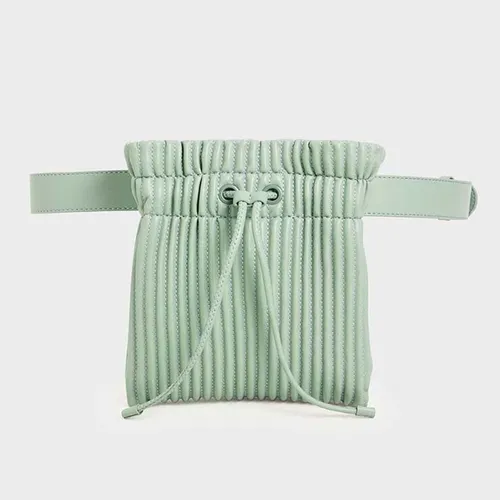 Túi Đeo Hông Nữ Charles & Keith CNK Textured Drawstring Belt Bag CK2-80671067 Mint Green Màu Xanh Mint