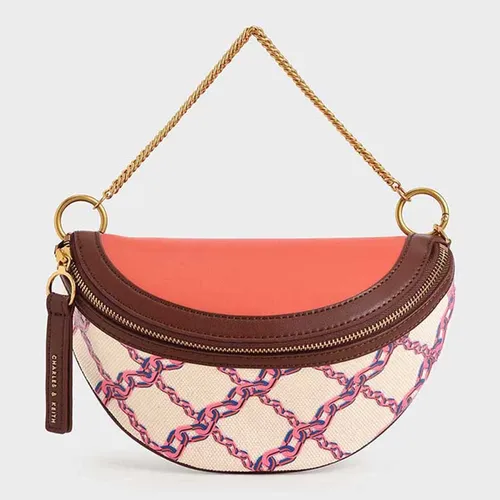 Túi Đeo Vai Nữ Charles & Keith CNK Half-Moon Canvas Crossbody Bag CK2-80781465 Phối Màu