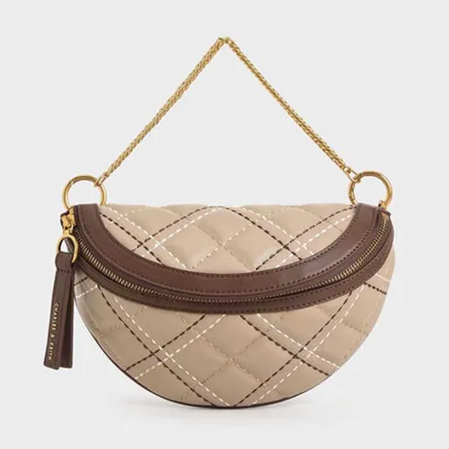 Túi Đeo Vai Nữ Charles & Keith CNK Half-Moon Crossbody Bag CK2-80781465 Màu Nâu Nhạt