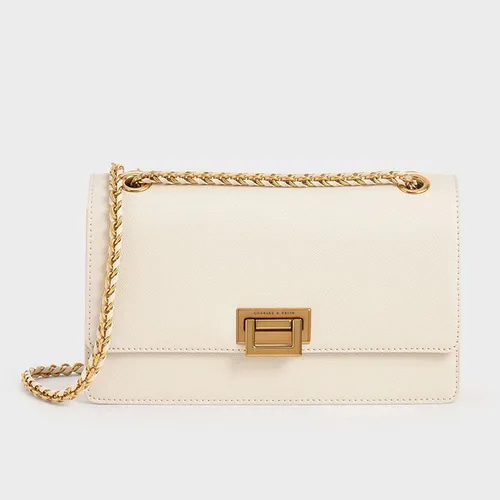 Túi Đeo Vai Nữ Charles & Keith CNK Chain Strap Evening Bag 20840317-8 Màu Trắng Kem