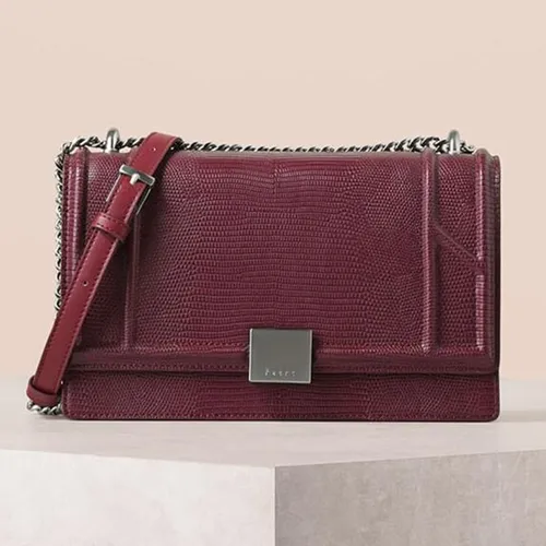 Túi Đeo Vai Pedro Embossed Front Flap Shoulder Bag Màu Đỏ Mận