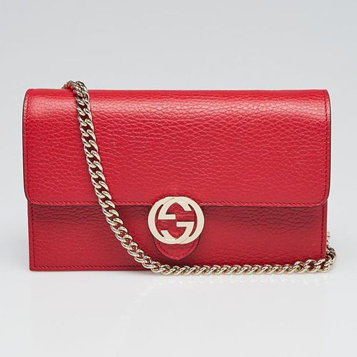 Túi Gucci Red Pebbled Leather Interlocking G Wallet On Chain Clutch Bag Màu Đỏ