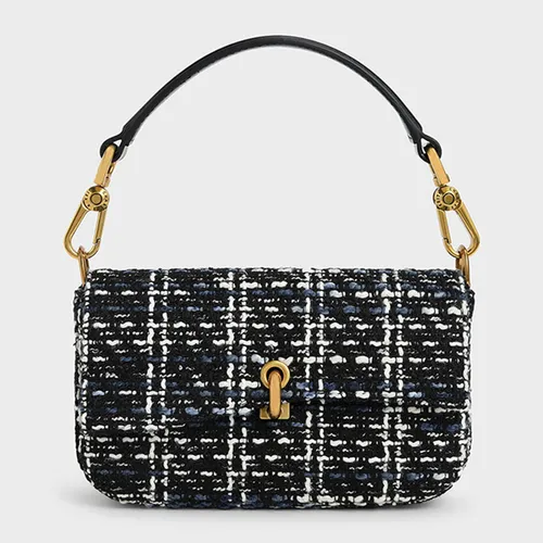 Túi Nữ Charles & Keith CNK Tweed Turn-Lock Front Flap Bag 80270609 Phối Màu