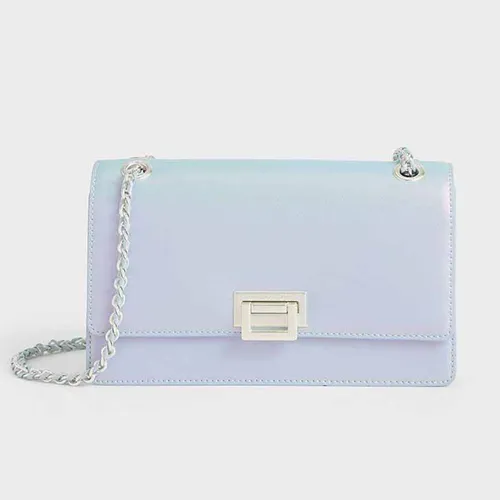 Túi Xách Nữ Charles & Keith CNK Chain Shoulder Bag Peacock CK2-20840440-9 Màu Xanh Bạc