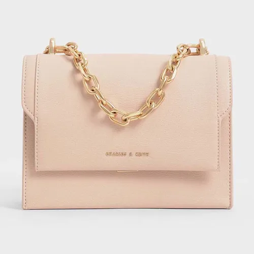 Túi Xách Nữ Charles & Keith CNK Front Flap Chain Handle Crossbody Bag Light Pink CK2-80701150-2 Màu Hồng Nhạt