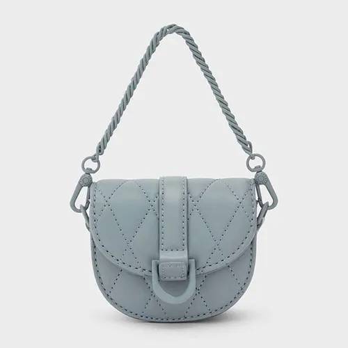 Túi Xách Nữ Charles & Keith CNK Micro Gabine Quilted Saddle Bag​- Steel Blue Màu Xanh Blue
