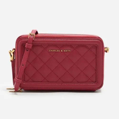 Túi Xách Nữ Charles & Keith CNK Quilted Crossbody Red Women's Bag CK6-10840105 Màu Đỏ