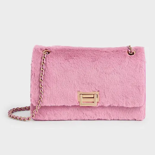 Túi Xách Nữ Charles & Keith CNK Textured Chain Shoulder Bag Pink CK2-20840440-9 Màu Hồng
