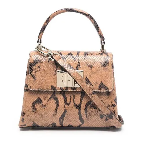 Túi Xách Furla Furla Snakeskin-Print Leather Tote Bag Màu Nâu