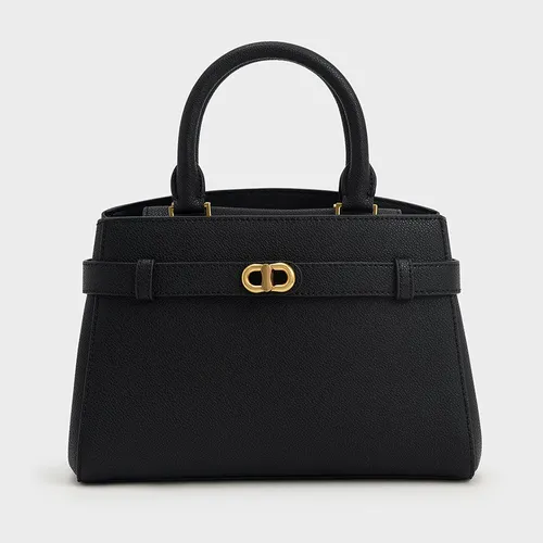 Túi Xách Nữ Charles & Keith CNK Aubrielle Metallic-Accent Belted Bag 50160102 Màu Đen