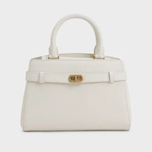 Túi Xách Nữ Charles & Keith CNK Aubrielle Metallic-Accent Belted Bag 50160102 Màu Trắng