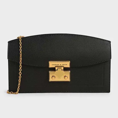 Túi Xách Nữ Charles & Keith CNK Metallic Accent Long Wallet 10840211 Màu Đen