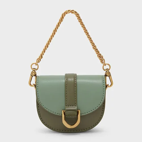 Túi Xách Nữ Charles & Keith CNK Micro Gabine Two-Tone Saddle Bag​ Olive 80781630 Màu Xanh Olive