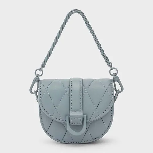 Túi Xách Nữ Charles & Keith CNK Micro Gabine Two-Tone Saddle Bag​ Steel Blue 80781630 Màu Xanh Blue