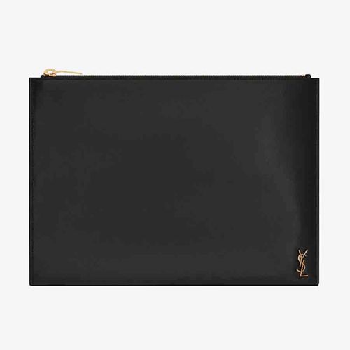 Túi Nam Yves Saint Laurent YSL Tiny Monogram Zippered Tablet Holder In Shiny Leather Màu Đen