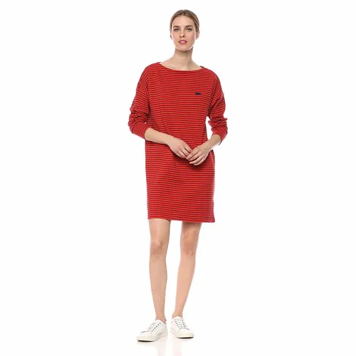 Váy Lacoste Women's Boat Neck Striped Interlock Nautical Dress Màu Đỏ Cam Kẻ Size S
