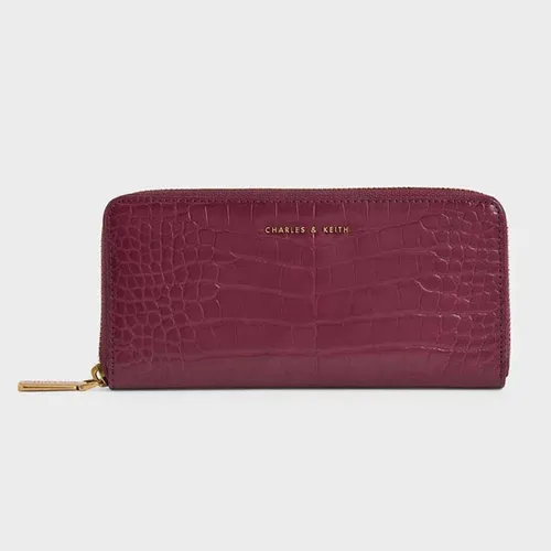 Ví Cầm Tay Nữ Charles & Keith CNK Croc-Effect Mini Long Wallet Ck6-10770512-1 Màu Đỏ Mận