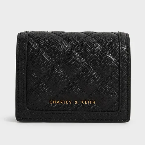 Ví Nữ Charles & Keith CNK Micaela Quilted Card Holder  Black 50701179 Màu Đen