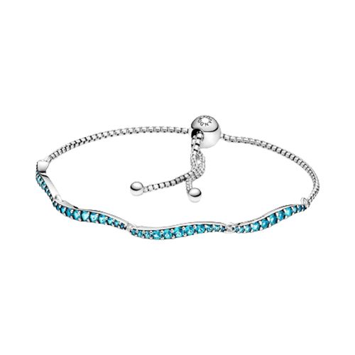 Vòng Đeo Tay Nữ Pandora Blue Wavy Slider Bracelet 599375C01 Màu Bạc Phối Xanh