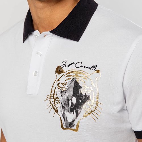 Áo Polo Just Cavalli Men's White Tiger Print Polo T-Shirt Màu Trắng-3