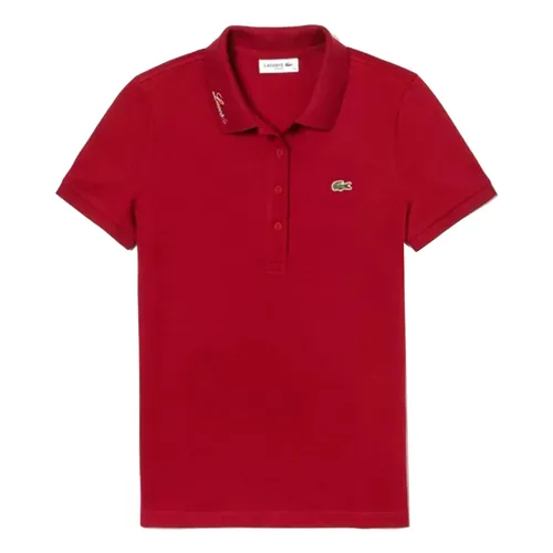 Áo Polo Lacoste Women's Rainbow Script Collar Màu Đỏ