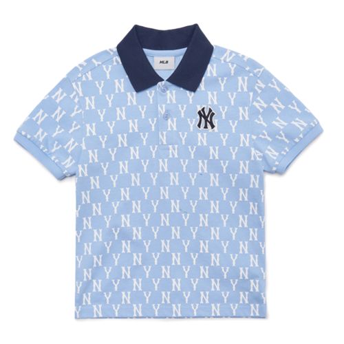 Áo Polo Trẻ Em MLB Monogram All Over Pique New York Yankees 7APQM1023-50BLL Màu Xanh Blue