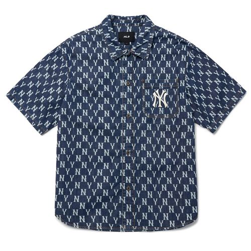 Áo Sơ Mi MLB Classic Monogram Denim Short Sleeves Shirt New York Yankees 3ADRMN123-50BLS Xanh Đậm Size S