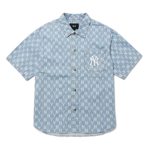 Áo Sơ Mi MLB Classic Monogram Denim Short Sleeves Shirt New York Yankees 3ADRMN123-50BLL Xanh Nhạt  Size S