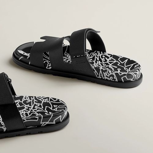 Dép Sandal Hermès Cyprus Noir Blance Leather H Logo Slide Slip On Flat Màu Đen Size 42-2
