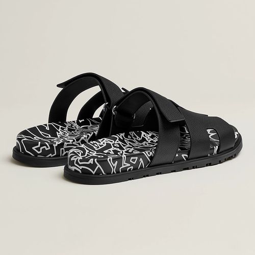 Dép Sandal Hermès Cyprus Noir Blance Leather H Logo Slide Slip On Flat Màu Đen Size 42-5