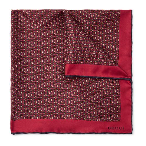 Khăn Nữ Gucci Monogram Print Silk-Twill Pocket Square Màu Đỏ