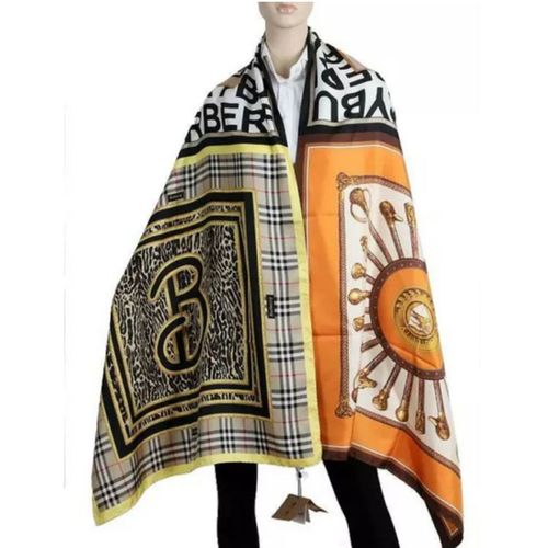 Khăn Quàng Cổ Burberry Multicolored Cannes New Extra Long Text Logo Leopard Silk Oblong Shawl Scarf/Wrap-2