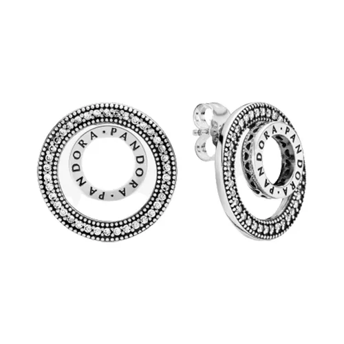 Khuyên Tai Nữ Pandora Logo Circle Stud Earrings Màu Bạc