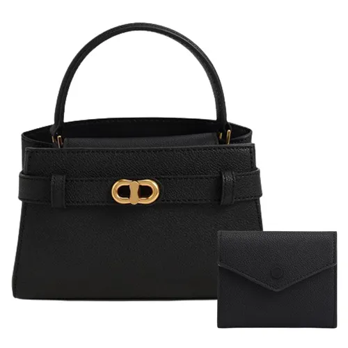 Set Charles & Keith CNK (Túi Aubrielle Metallic-Buckle Top Handle Bag + Ví Marlowe Short Envelope Wallet Black)