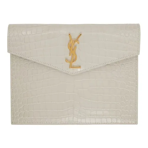 YSL - Túi Cầm Tay Nữ Yves Saint Laurent YSL Off-White Croc Small Uptown Envelope Pouch Màu Trắng - Vua Hàng Hiệu