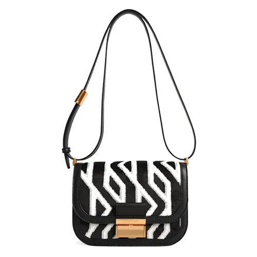 Túi Đeo Chéo Nữ Charles & Keith CNK Charlot Jacquard Printed 80781764 Size S Màu Đen