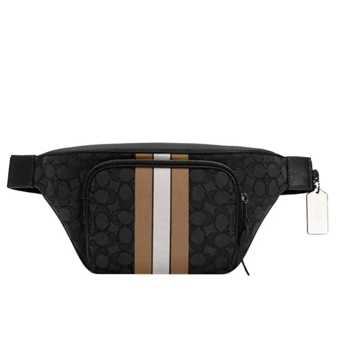 Túi Đeo Hông Nam Coach Thompson Belt Bag In Signature Jacquard With Varsity Stripe Màu Đen