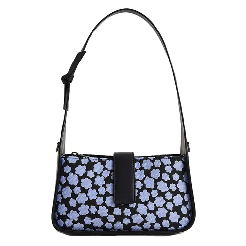 Túi Đeo Vai Nữ Charles & Keith CNK Jacquard & Leather Printed Chain-Link Bag 50270847 Màu Đen, Xanh