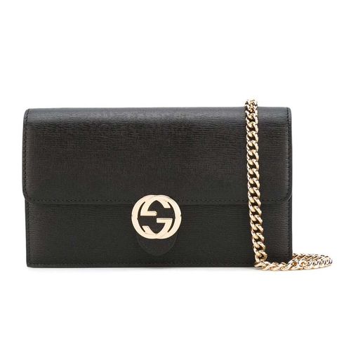 Túi Xách Gucci Pebbled Leather Interlocking G Wallet On Chain Clutch Bag Màu Đen-1