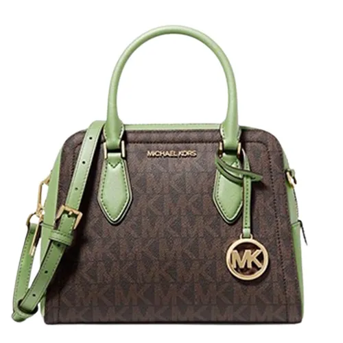 Túi Xách Michael Kors MK Ayden Medium Logo And Faux Leather Satchel Brown Màu Nâu Quai Xanh Green
